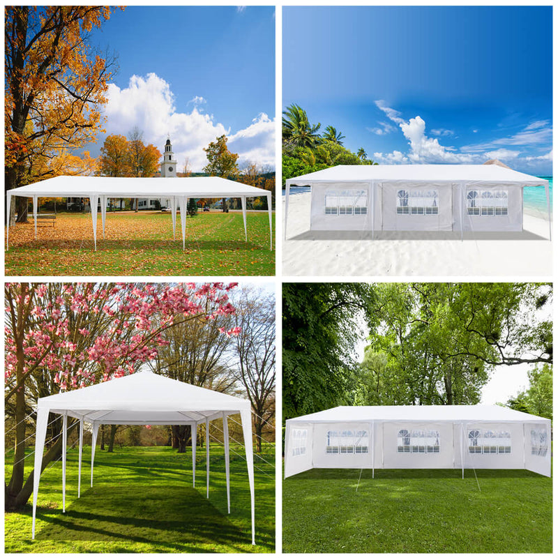 Homhum Waterproof Canopy Tent 10 x 30 ft Five Sides with Spiral Tubes for BBQ Wedding, White