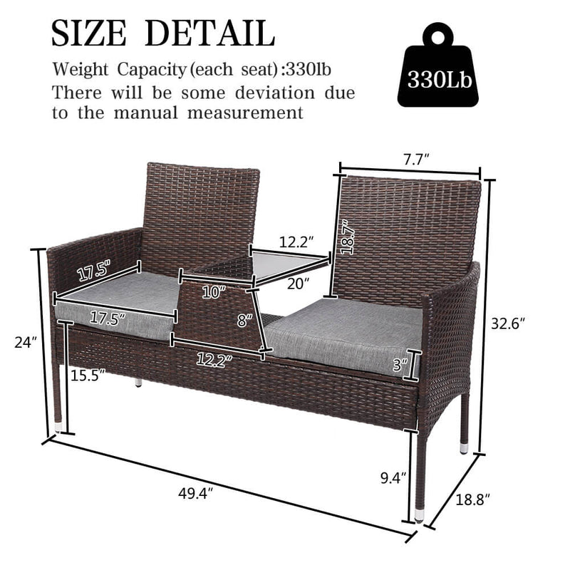 Double Siamese Rattan Chair Outdoor Garden Patio Furniture Brown Cushions