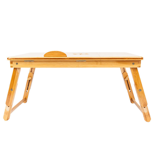Double Flowers Engraving Adjustable Bamboo Computer Desk, 21 inches