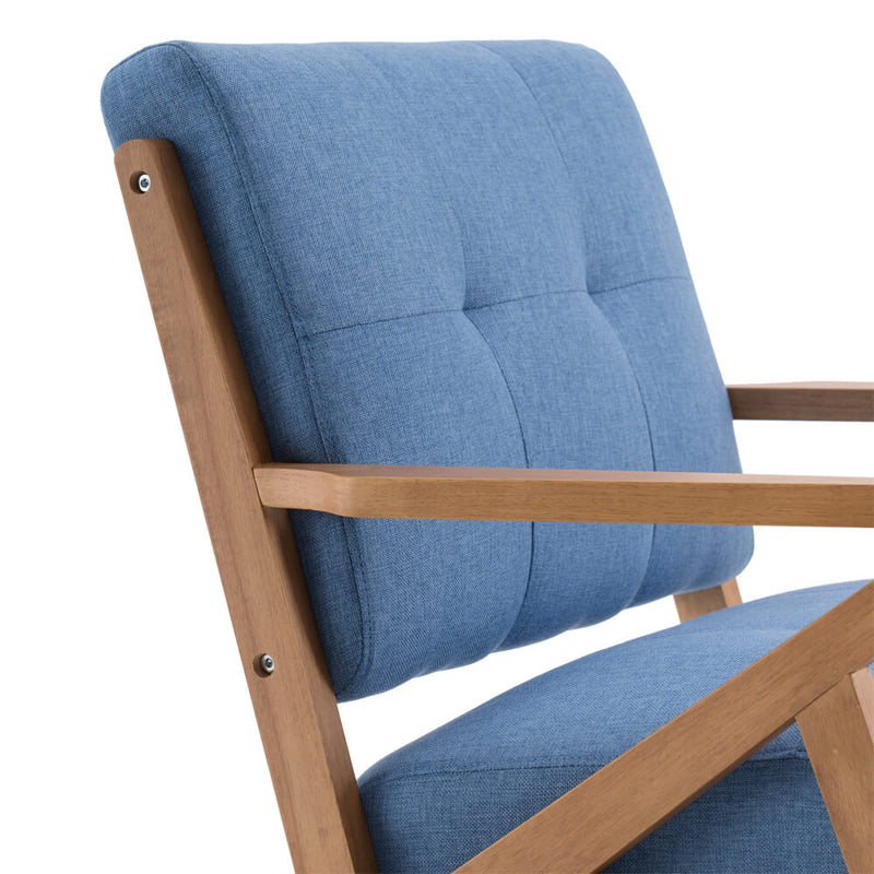 Mid-Century Modern Accent Armchair Solid Hardwood Upholstered Linen Lounge Chair, Light Blue