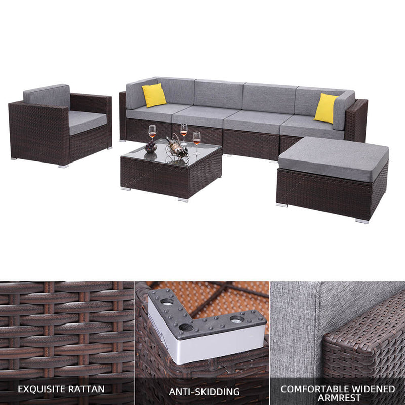 7 Pieces Outdoor Furniture Patio PE Wicker Rattan Sectional Sofa Set
