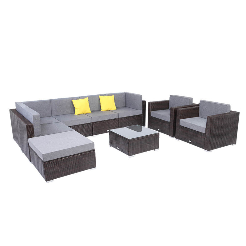 9 Pcs Outdoor Furniture Rattan Wicker Sofa Patio Couch Set