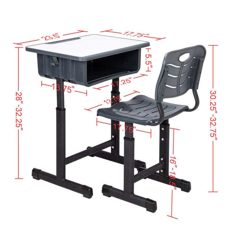 Lifting Children Multifunctional Study Desk and Chair Set with Storage Bin Blak