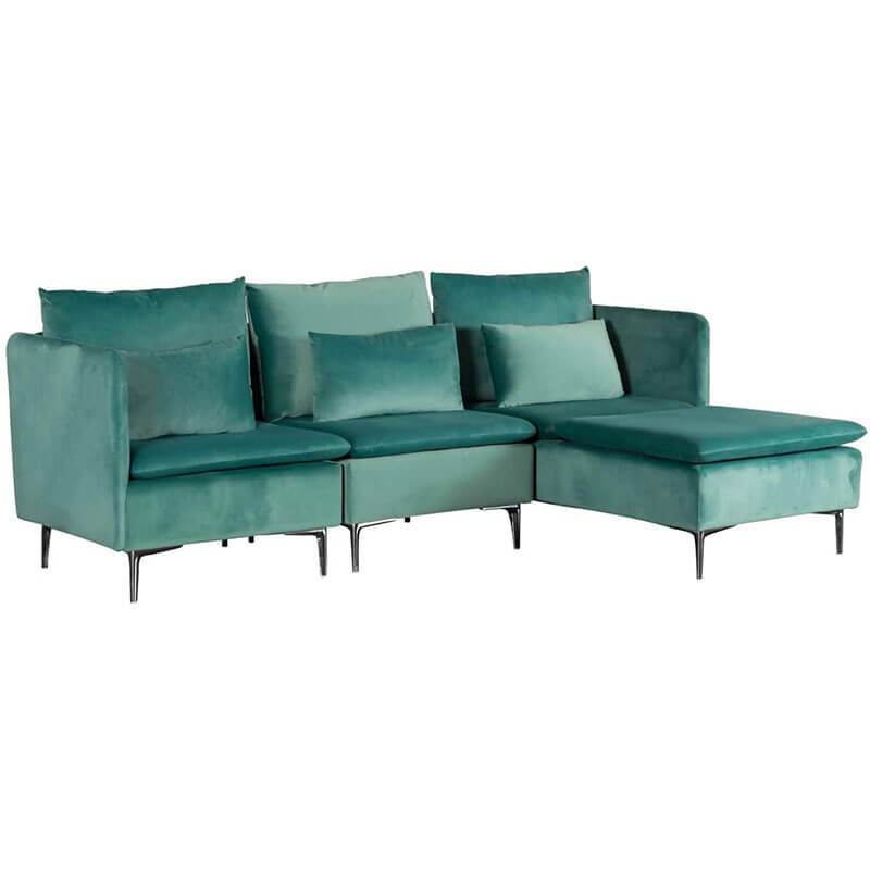 Convertible 3-Seat Sectional Sofa L-Shaped Couch Green