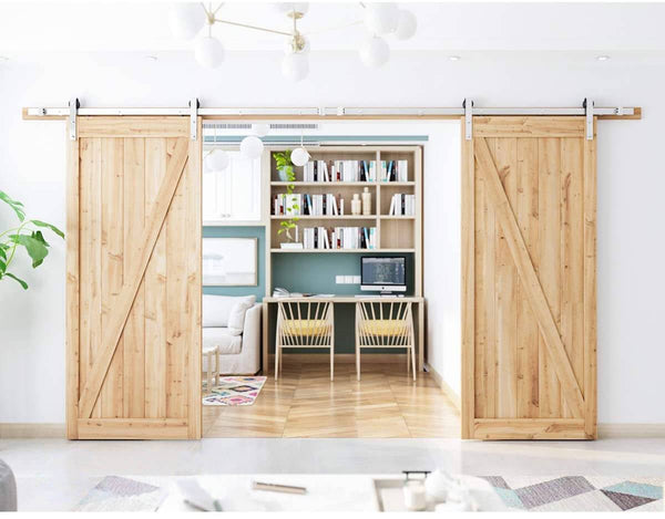 Heavy Duty Double Gate Sliding Barn Door Hardware Kit Stainless Steel 8-16 FT
