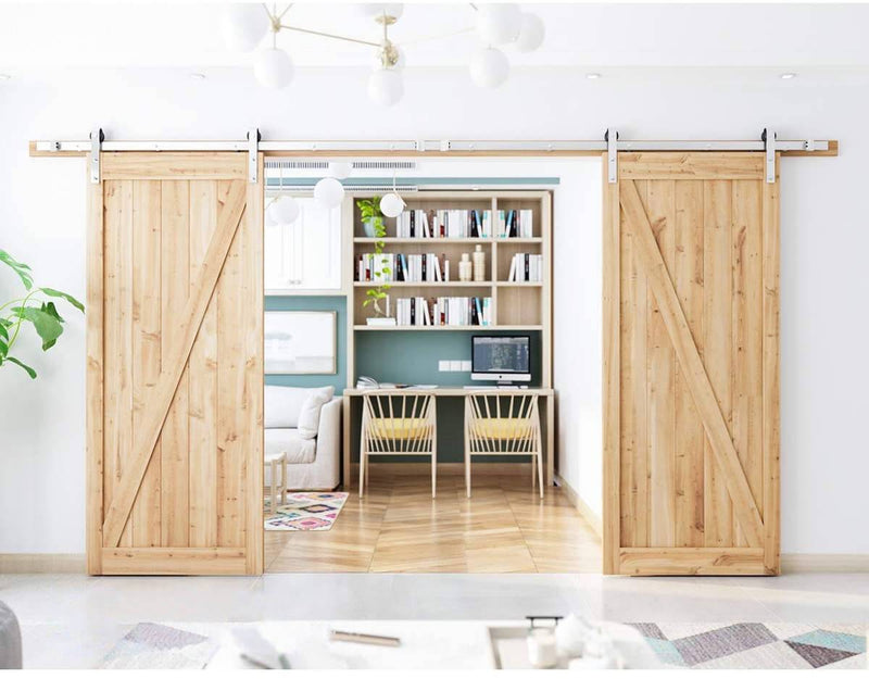 Heavy Duty Double Gate Sliding Barn Door Hardware Kit Stainless Steel 8-16 FT