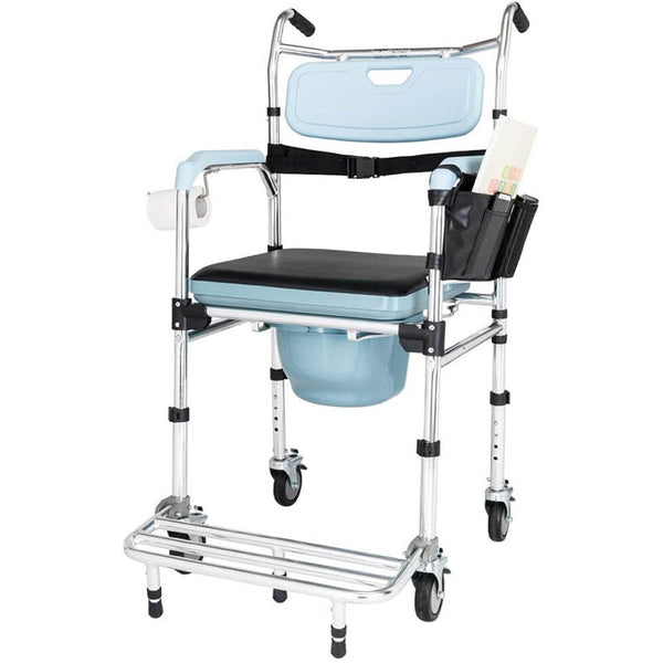 4 in 1 Multifunctional Aluminum Elder People Commode Chair Bath Chair Light Blue