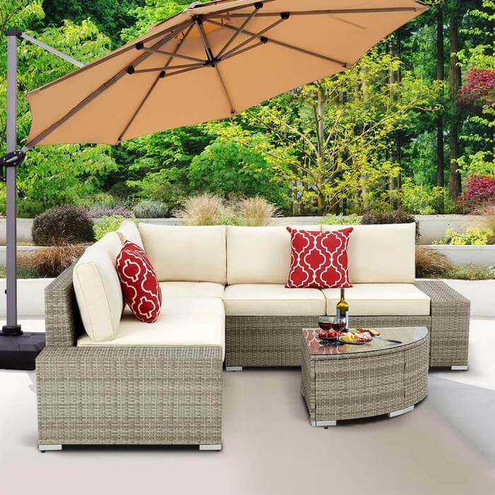 11FT Patio Umbrella Double Top Cantilever Umbrella Outdoor Offset Hanging Umbrella with Easy Tilt and 360° Rotation, Beige