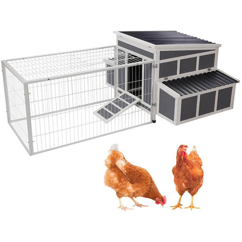 Large Chicken Coop Wooden Cage With Playpen Gray