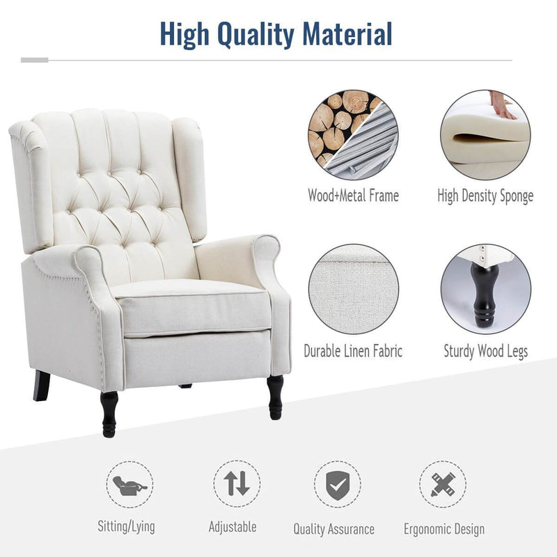 Fabric Pushback Manual Recliner Chair for Living Room Beige