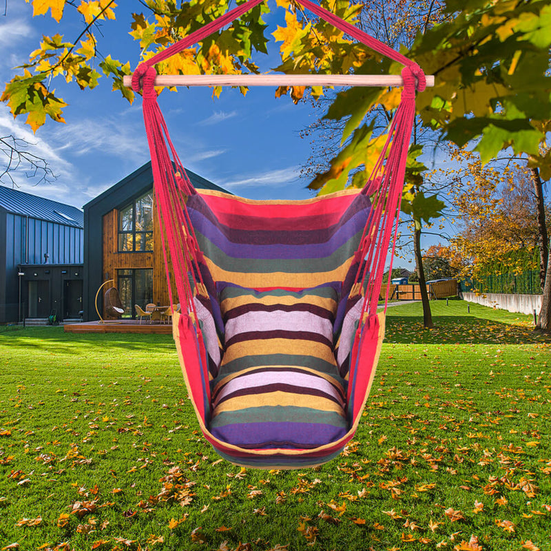 Patio Hammock Swing, Hanging Rope Hammock Chair, Cotton Hanging Air Swing with Cushions for Porch Yard Tree Bedroom