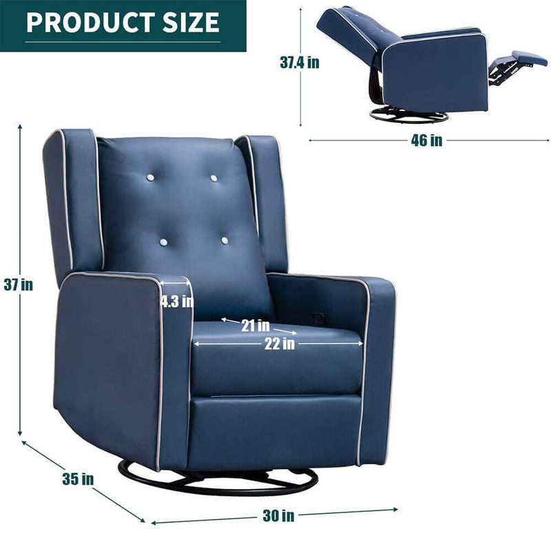 360-Degree Swivel Gliding Recliner,Leathaire Upholstered Recliner Blue