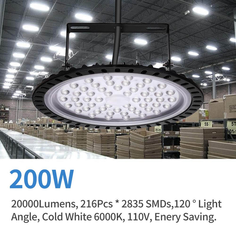 200W Cold White LED High Bay Light UFO Light for Workshops and Factories 1 Pcs