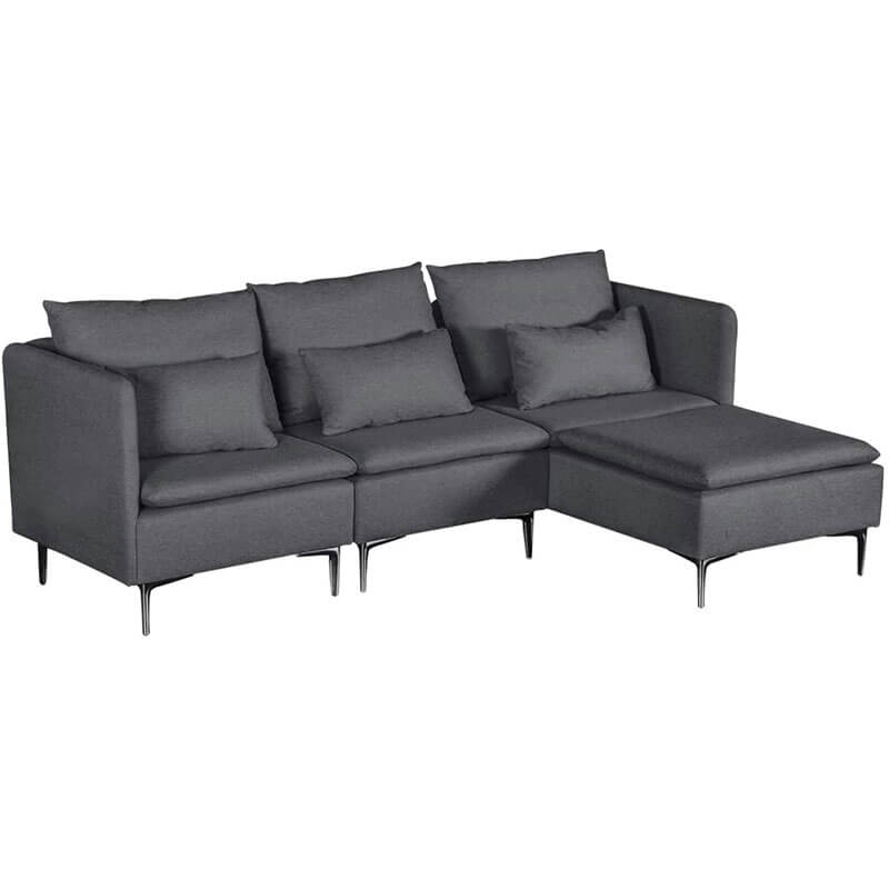 Convertible 3-Seat Sectional Sofa L-Shaped Couch Dark Gray