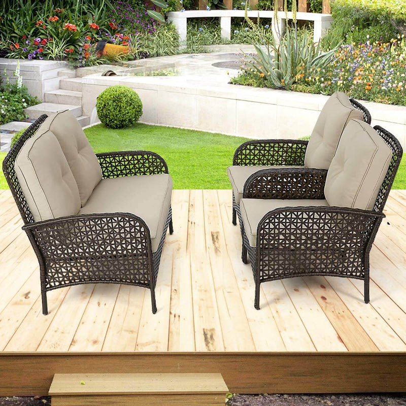 3 Pcs Outdoor Patio Furniture Sets Rattan Sofa Chair Wicker Set, Backyard Porch Balcony Furniture Sets, Brown