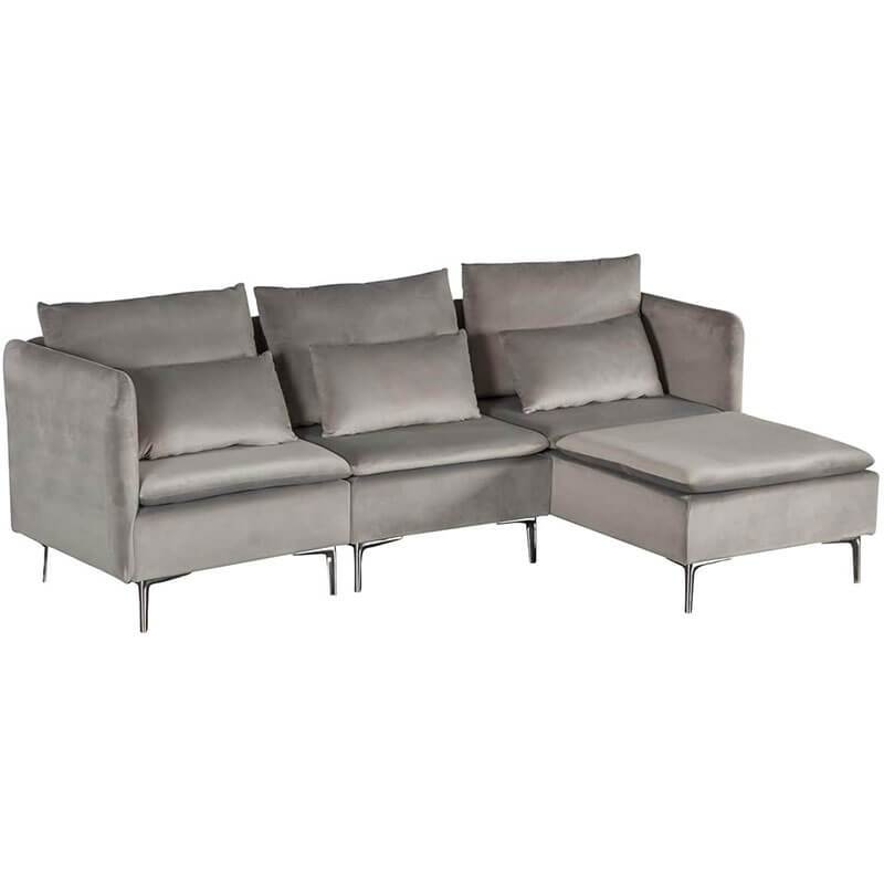 Convertible 3-Seat Sectional Sofa L-Shaped Couch Light Gray
