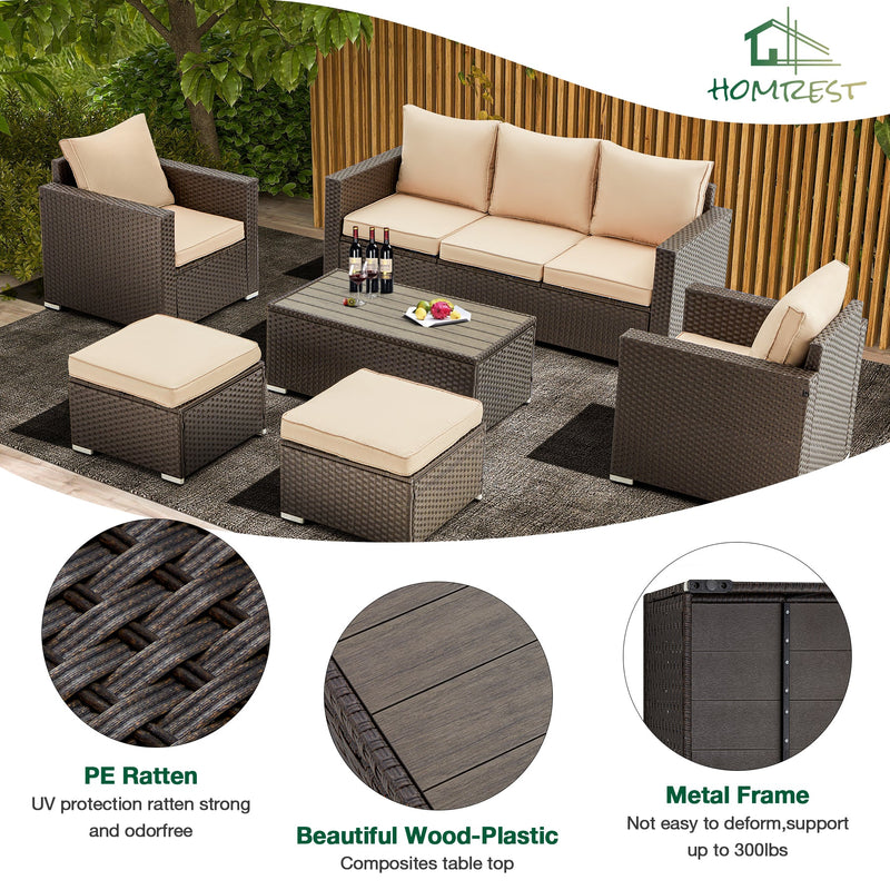 6 Pieces Wicker Patio Furniture Sets with Coffee Table, Outdoor Set Furniture Gray