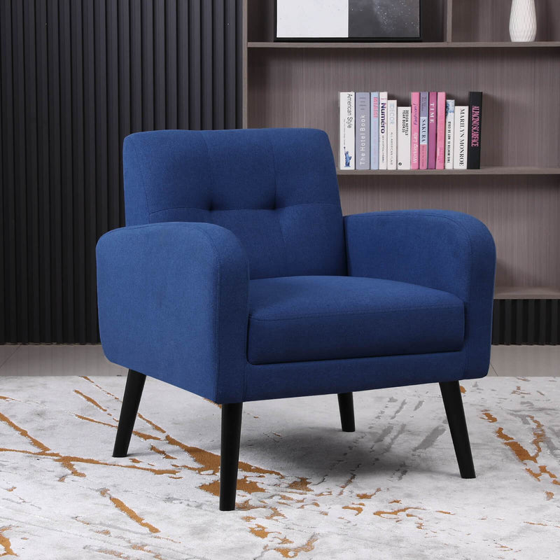 Tufted Upholstered Modern Linen Fabric Accent Chair Comfy Reading Navy Blue