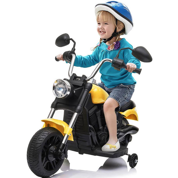 Ride on Toy for Kids Battery Powered Motorcycle With Training Wheels Yellow