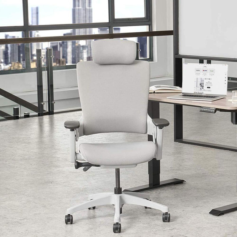 Ergonomic High Swivel Executive With Head Home Office Chair Grey Fabric Back