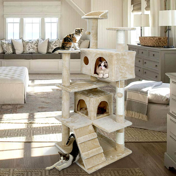 53 Inches Multi-Level Cat Tree Stand House Kittens Activity Tower (Beige)