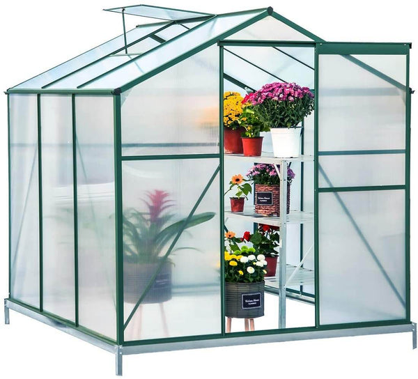 Walk-in Greenhouse 6'(L) x 6'(W) x 6.6'(H), UV Protection Greenhouse Garden Plant Hot House with Adjustable Roof Vent & Rain Gutters
