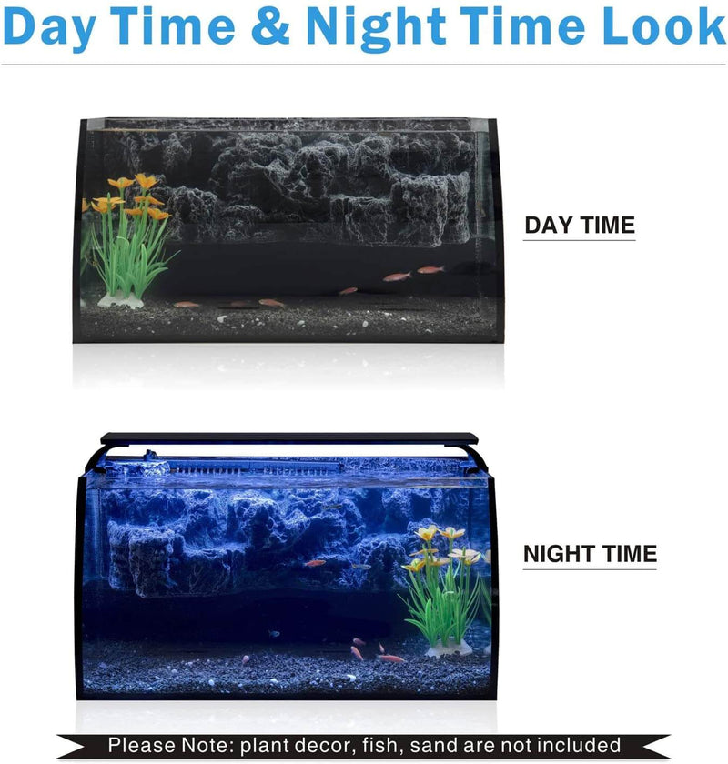 LED Glass Aquarium Kit Fish Tank with Undetachable 3D Rockery Background Decor