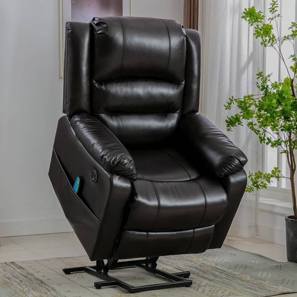 Power Lift Recliner Chair with Massage & Heat for Elderly, Breath Leather Electric Recliner with 2 Side Pocket & USB Port (Coffee)