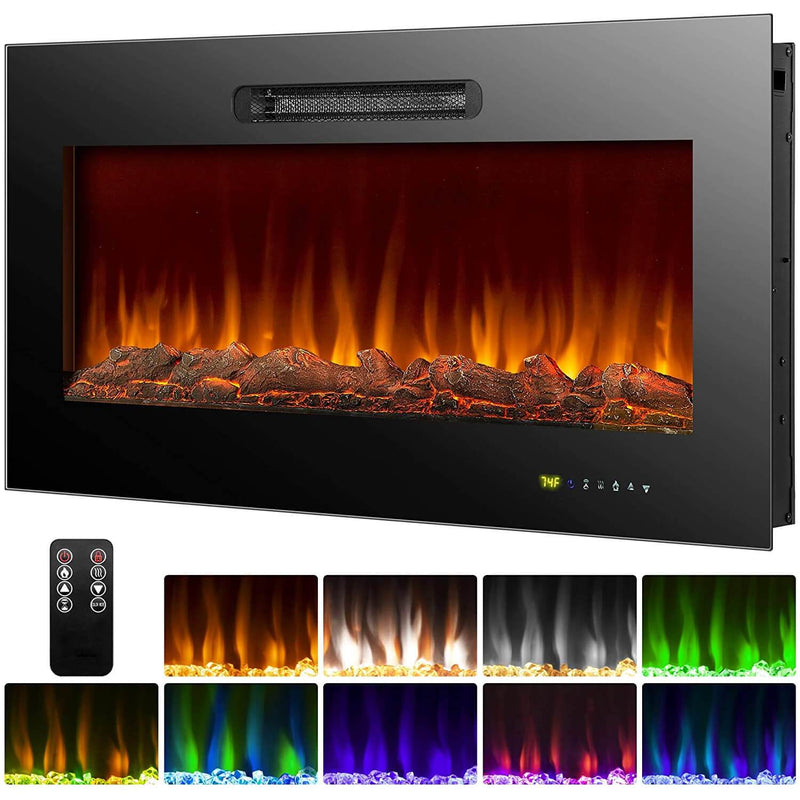 36" Recessed Mounted Electric Fireplace with Timer & Auto-shutoff, 750/1500W