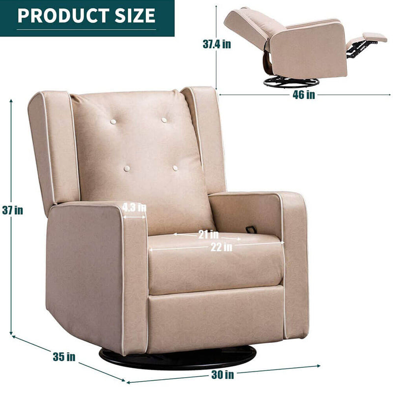 360-Degree Swivel Gliding Recliner,Leathaire Upholstered Recliner Beige