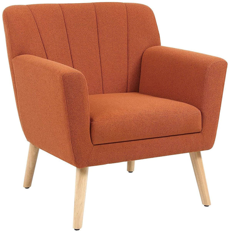 Mid-Century Modern Fabric Club Chair Solid Wood Legs Accent Chair Orange
