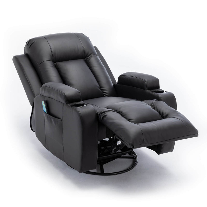 Massage Recliner Chair PU Leather Ergonomic Lounge Heated Chair 360 Degree Swivel Home Theater Recliner (Black)