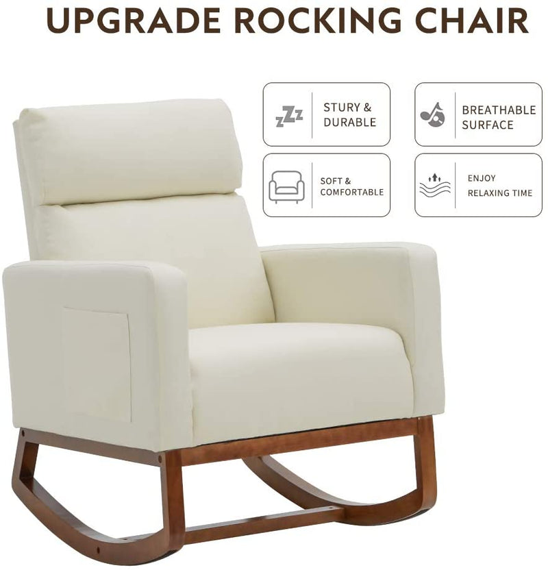 Rocking Chair, Comfortable Rocker Lounge Chair, Relax Armchair Massage Rocking Chair for Nursery, White