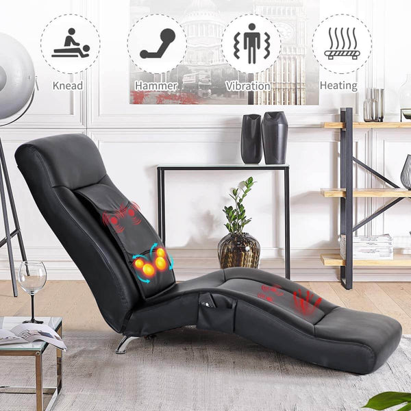 Massage Chaise Lounge Chair, Indoor Chaise Chair for Bedroom, Living Room with Vibration Heat Fuction, New Black