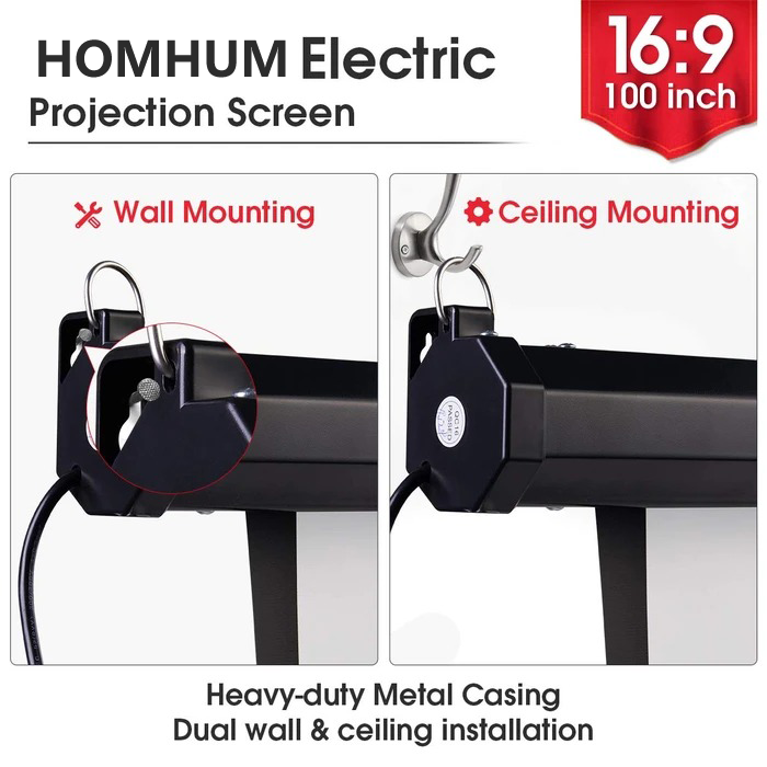 100 inch Electric Projector Screen 4K HD 1080P Wrinkle-Free
