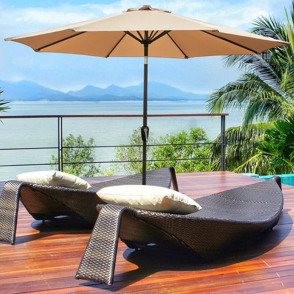 9ft Patio Umbrella Market Umbrellas Large Outdoor Umbrella with Push Button Tilt and Crank, Beige