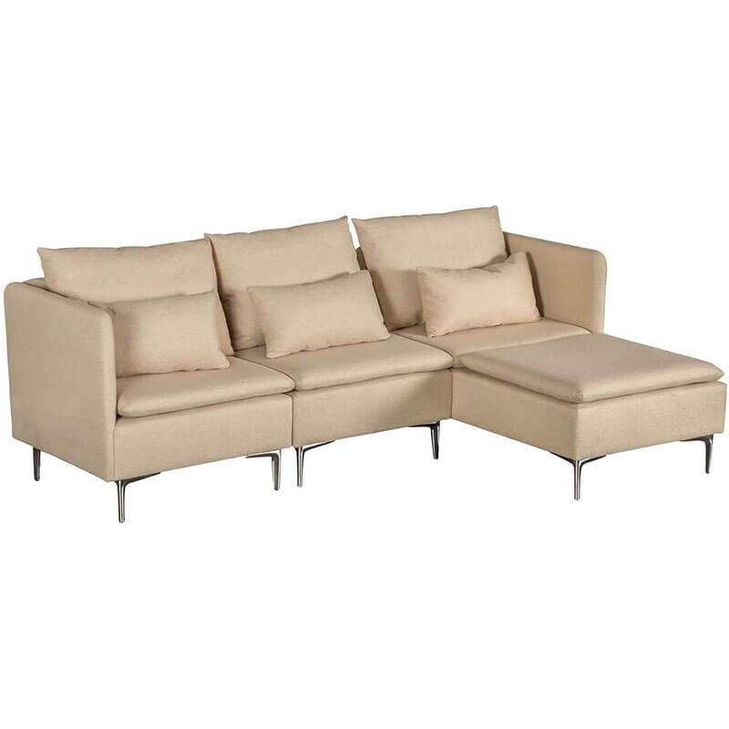 Convertible 3-Seat Sectional Sofa L-Shaped Couch Beige