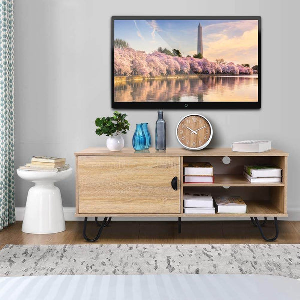 Modern TV Stand Wood TV Console Cabinet with 2 Storage Shelves and Hairpin Legs