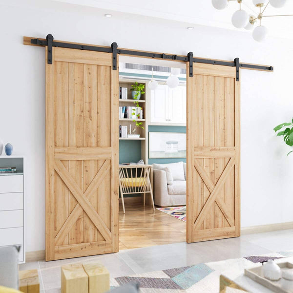 Bi-parting Double Door Sliding Barn Door Hardware Kit Heavy Duty 8-13 FT Carbon Steel