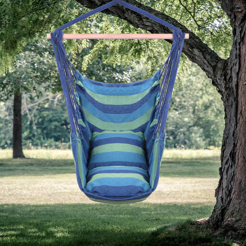 Hammock Swing, Hanging Rope Hammock Chair Swing, Cotton Hanging Air Swing with Cushions for Patio Porch Yard Tree, Blue