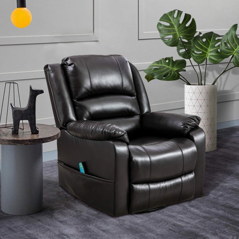 Massage Recliner Chair Breathable Faux Leather Ergonomic Lounge Heated Chair(Dark Brown)