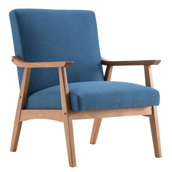 Mid-Century Modern Accent Armchair Solid Hardwood Upholstered Linen Lounge Chair, Navy Blue