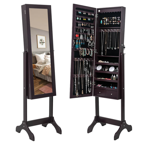 Wooden Floor Type 4-Layer Shelf Adjustable Mirror Cabinet