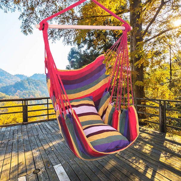 Patio Hammock Swing, Hanging Rope Hammock Chair, Cotton Hanging Air Swing with Cushions for Porch Yard Tree Bedroom