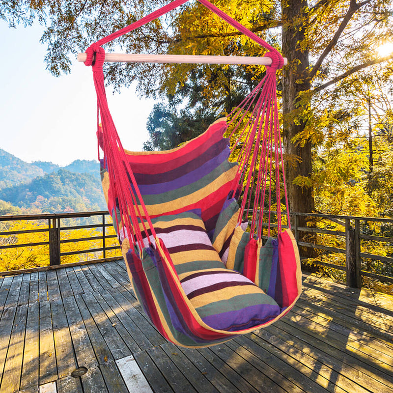 Patio Hammock Swing, Hanging Rope Hammock Chair, Cotton Hanging Air Swing with Cushions for Porch Yard Tree Bedroom