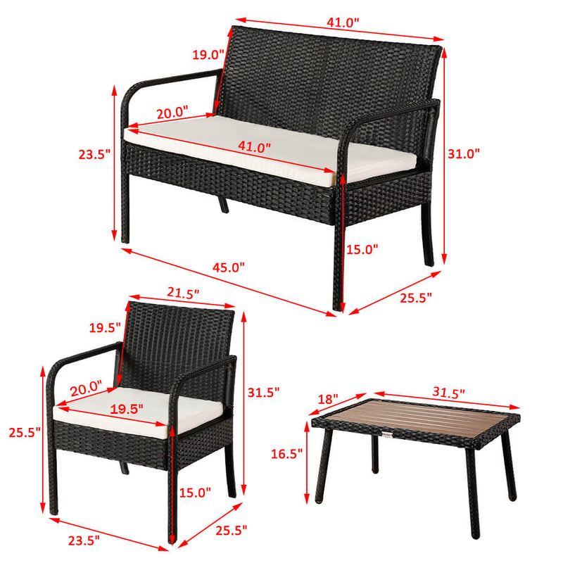 4 Pieces Outdoor Sectional Furniture Set, Patio Rattan Wicker Chair, Black