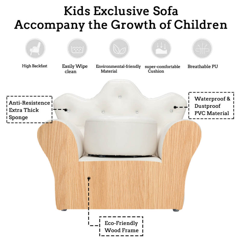 Kids Sofa With Upholstered Armchair with Ottoman Embedded Crystal White