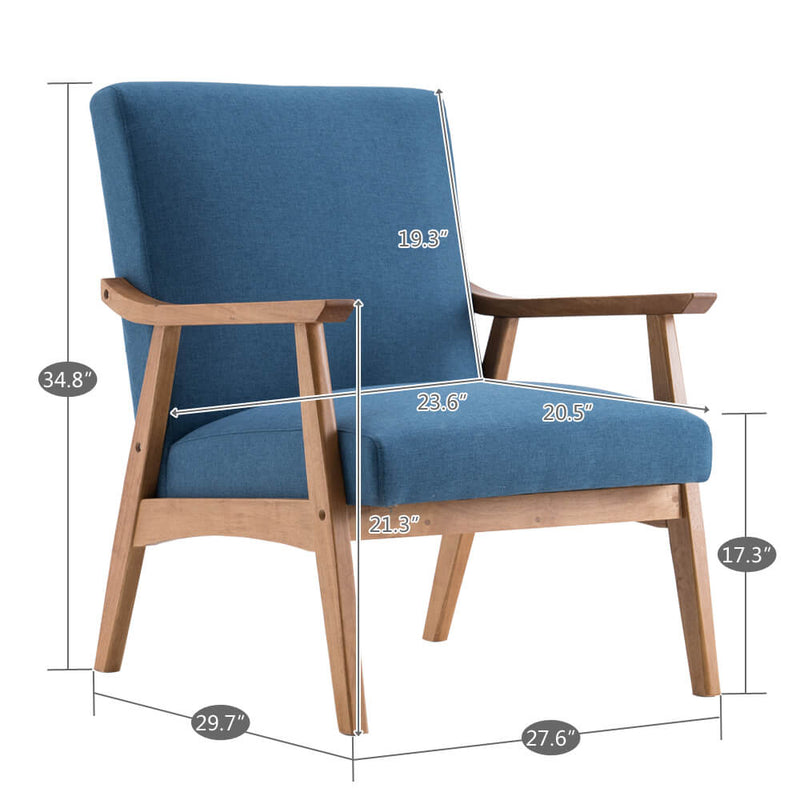 Mid-Century Modern Accent Armchair Solid Hardwood Upholstered Linen Lounge Chair, Navy Blue