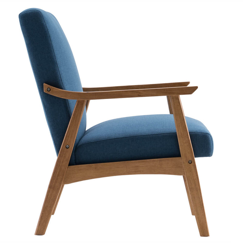Mid-Century Modern Accent Armchair Solid Hardwood Upholstered Linen Lounge Chair, Navy Blue