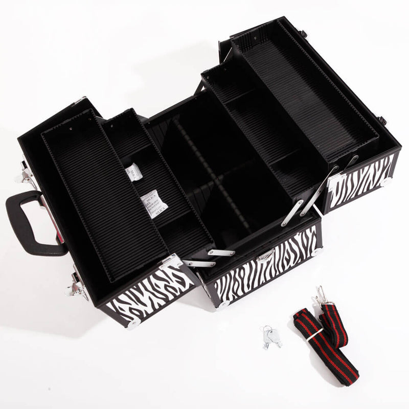 Aluminum Alloy Makeup Train Case Jewelry Box Organizer White Zebra Stripe